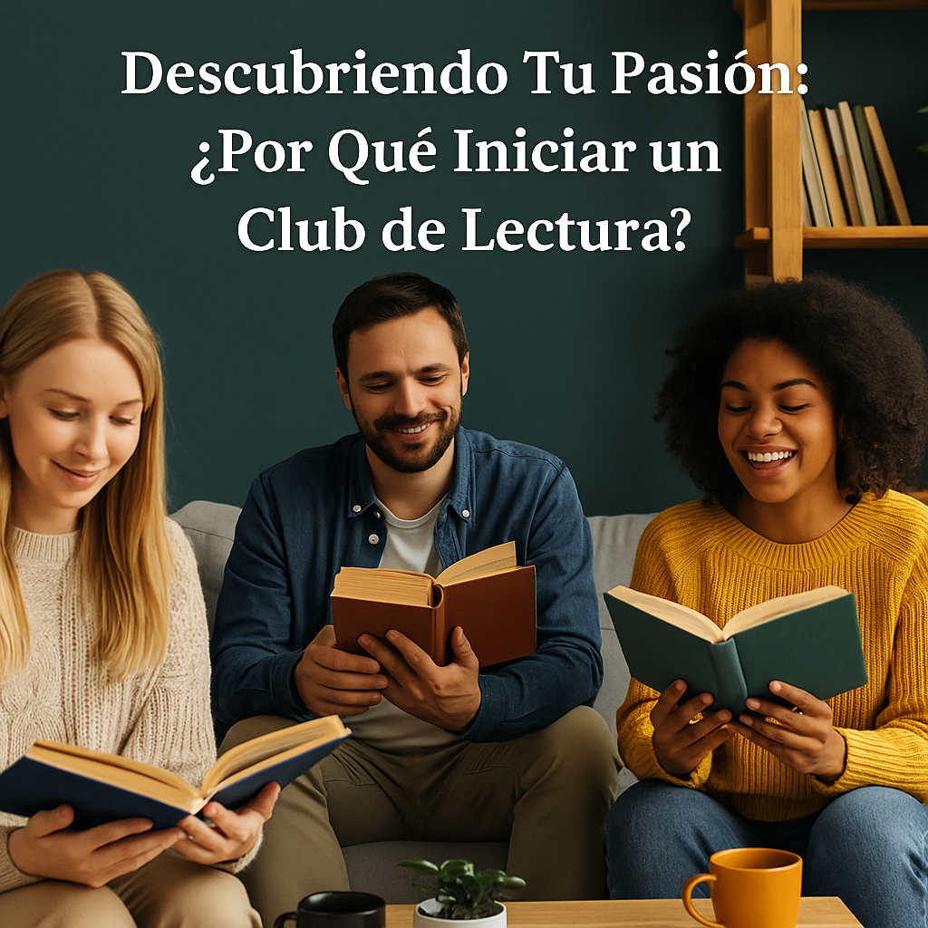 Tres personas leyendo en grupo en una sala acogedora, disfrutando de un momento compartido en un club de lectura.