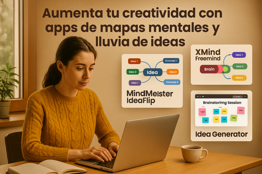 Escritora utilizando herramientas de mapas mentales como XMind, Freemind, MindMeister e IdeaFlip.